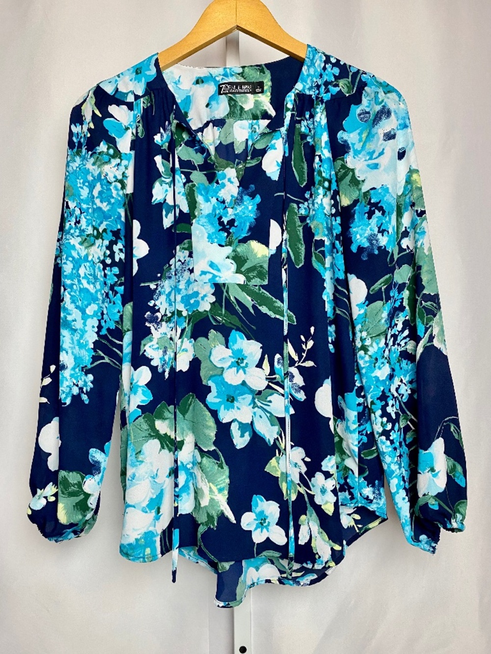 New York & Co. 7th Avenue Blue | Green Floral Lightweight Tunic Blouse Small